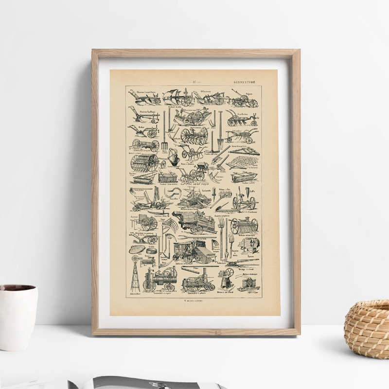 Agriculture Farming Poster - Tarım ekipmanları tarım araçları antik baskı